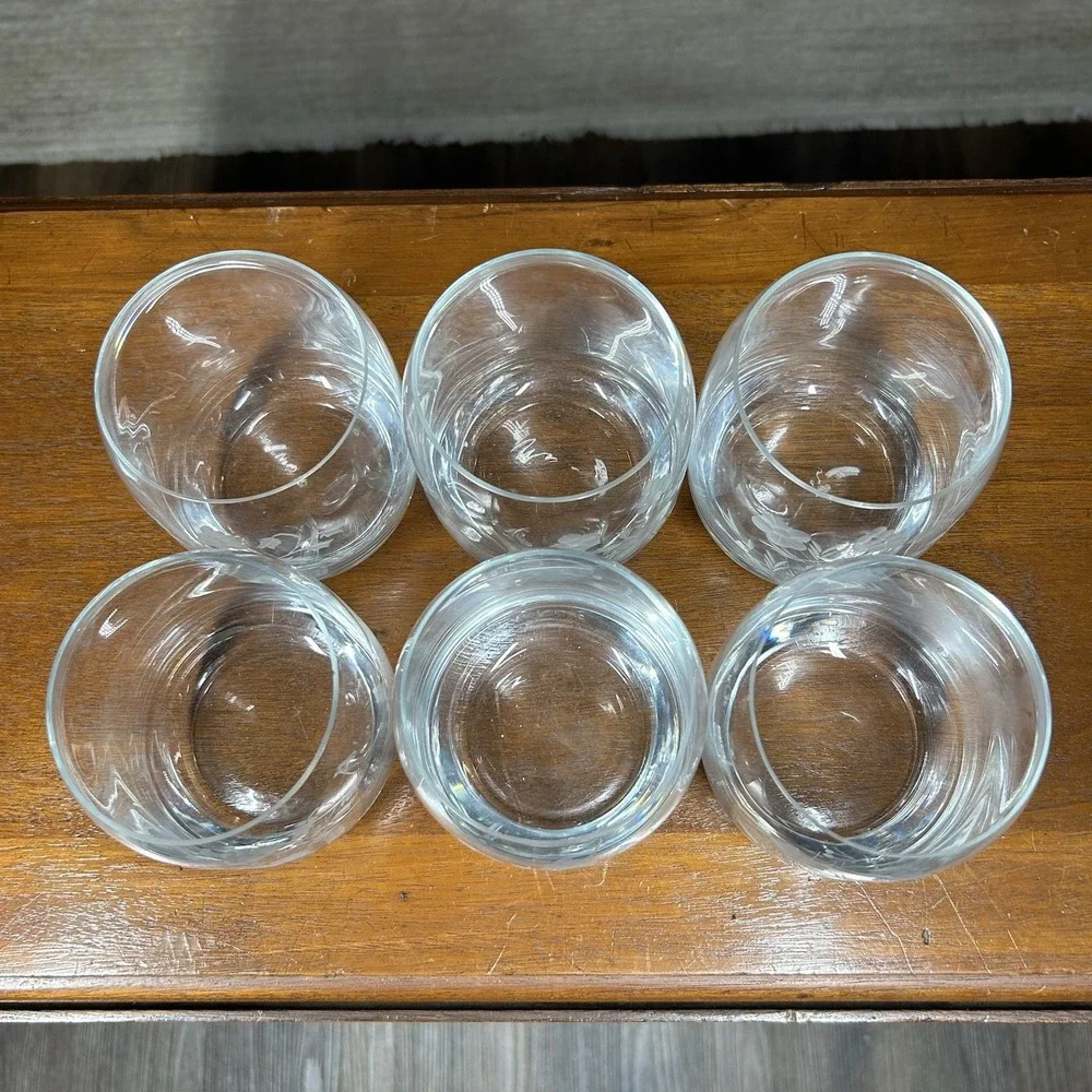 Vtg 6 Princess House Heritage Stemless Rocks Glasses Etched Floral Clear 12 oz